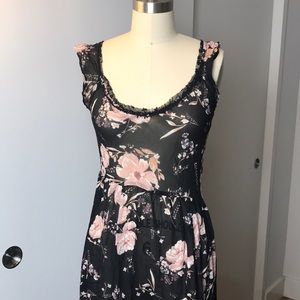Black Sheer Floral Midi Dress Size XS